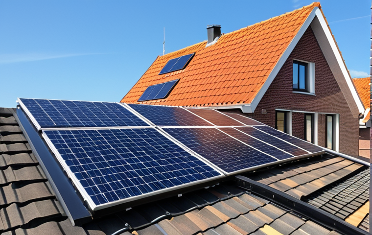 **

Prompt: Modern rooftop solar panel installation in the Netherlands, showcasing monocrystalline panels glistening in the sunlight, with a typical Dutch brick house in the background. Focus on the clean lines and high efficiency of the panels. Clear blue sky.

**